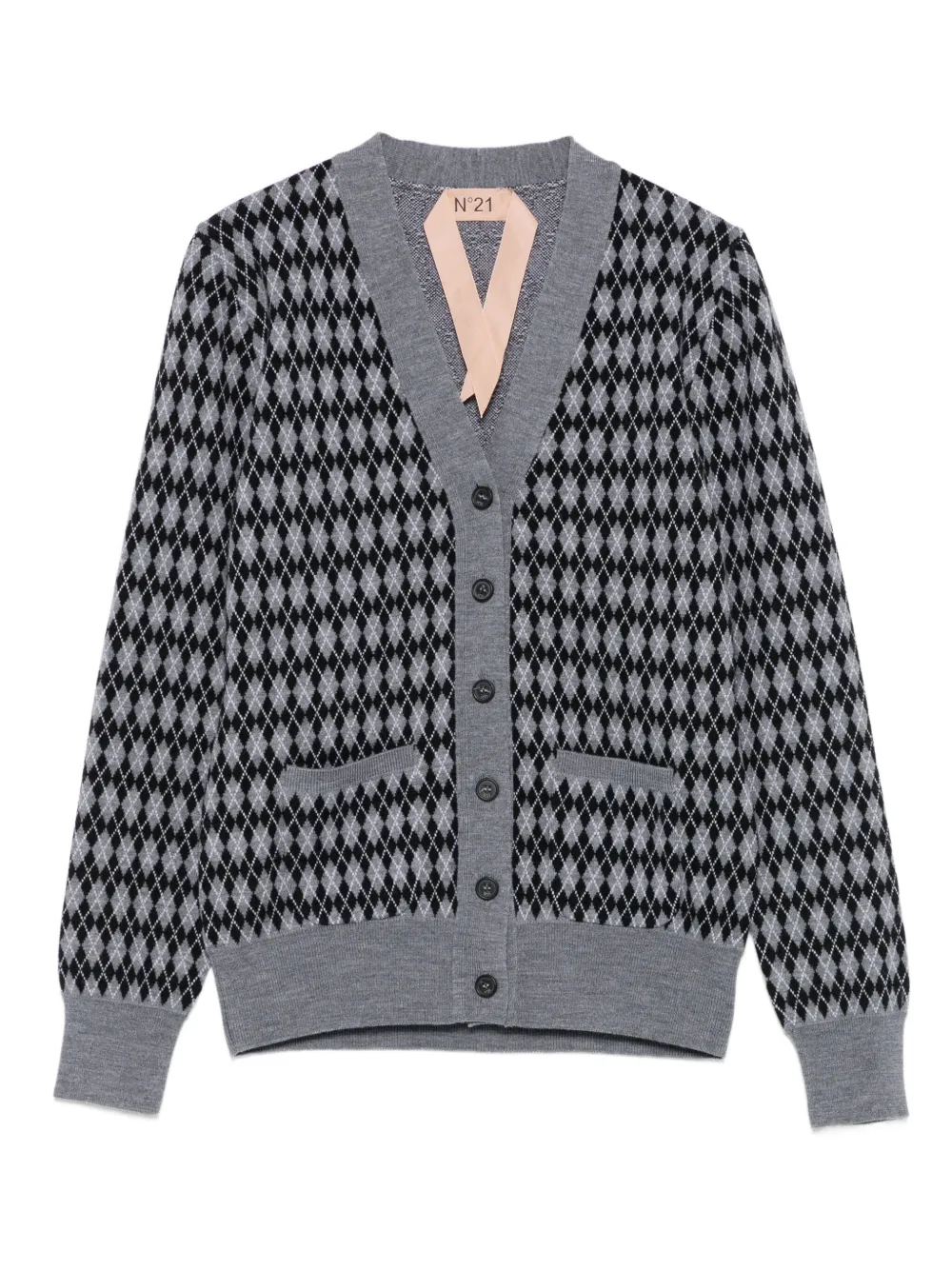 Nº21 argyle-pattern cardigan | Grey | Image 1