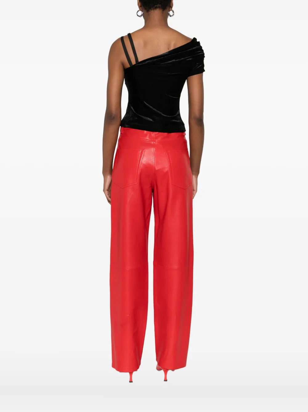 Versace Jeans Couture Asymmetrical Velvet Top With Modern Buckle Detail In Black