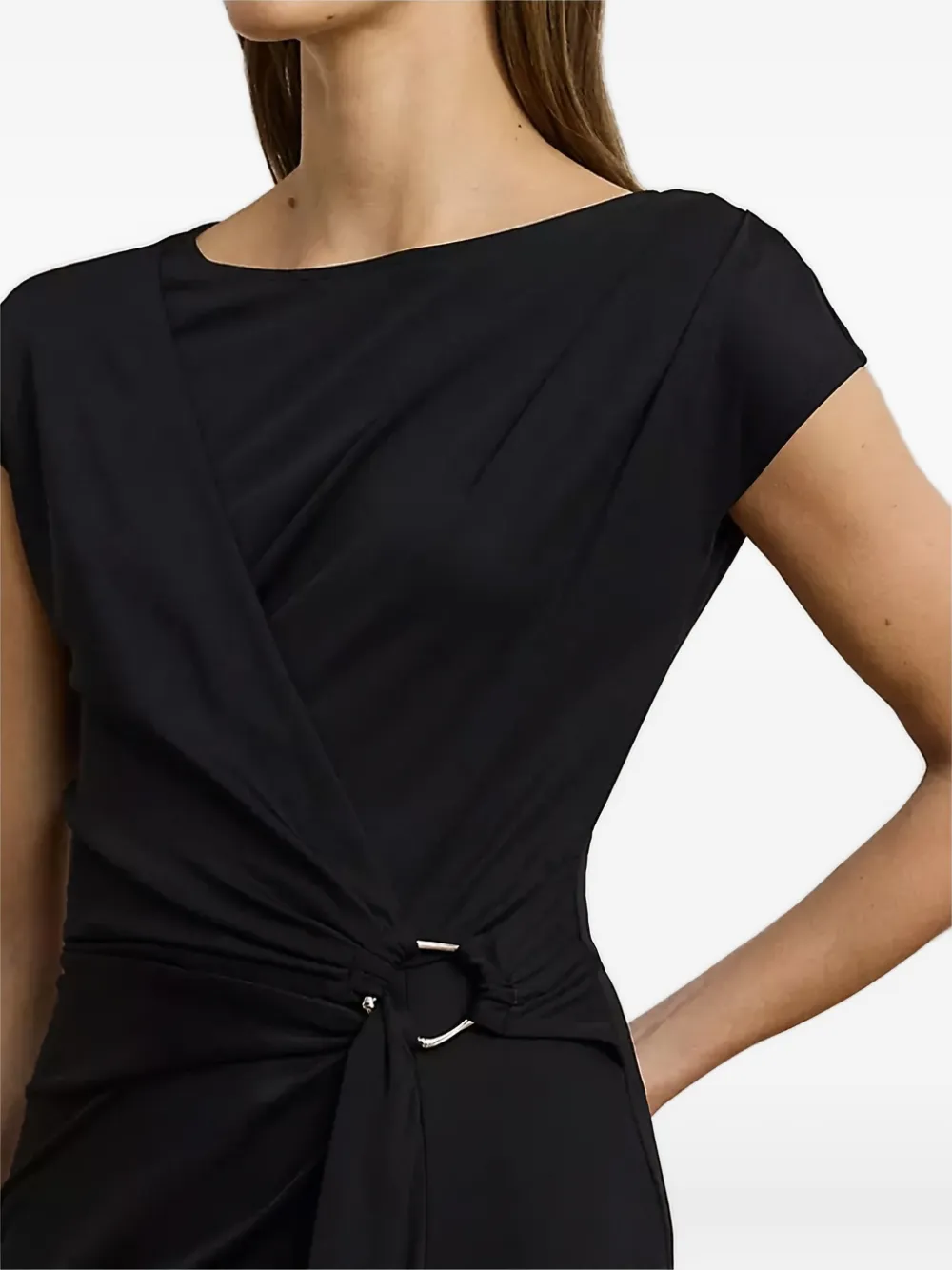 Ralph Lauren Ring-yrim Jersey Cap-sleeve Midi Dress In Black