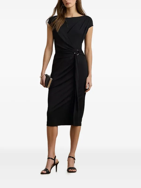 Lauren Ralph Lauren ring-yrim Jersey cap-sleeve Midi Dress | Black |  FARFETCH