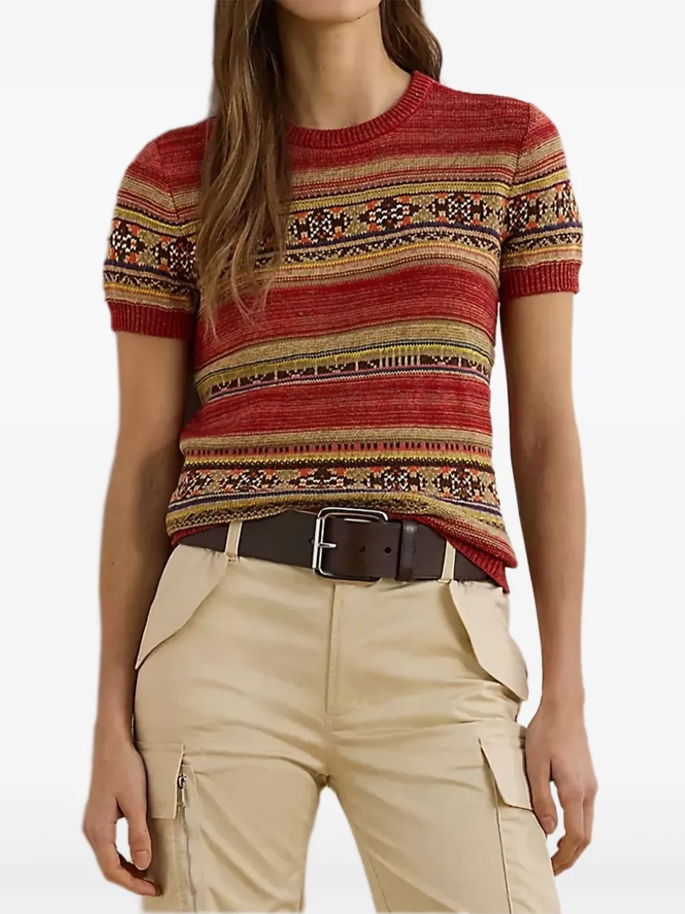 Lauren Ralph Lauren Geo-stripe short-sleeve sweater | Red | Image 1