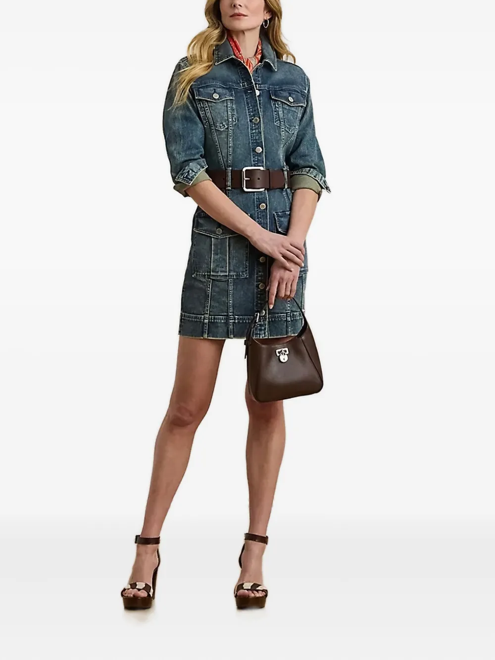 Lauren Ralph Lauren button-fastening denim mini dress - Blauw