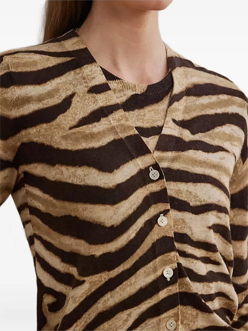 Ralph Lauren Zebra-print Linen-cotton Cardigan In Neutral