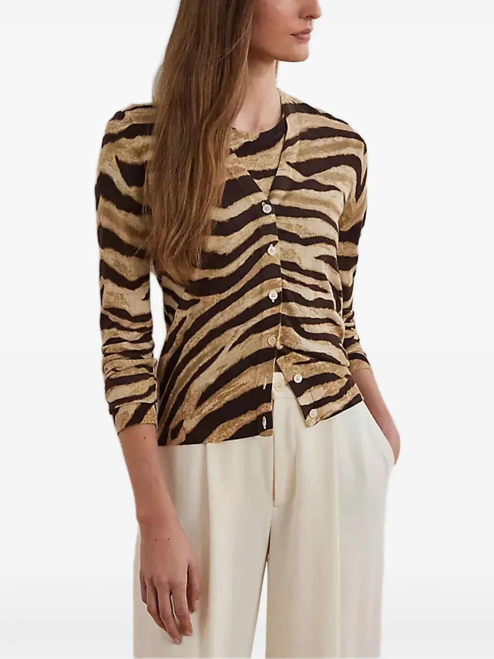 Lauren Ralph Lauren zebra-print buttoned cardigan | Neutrals | Image 1