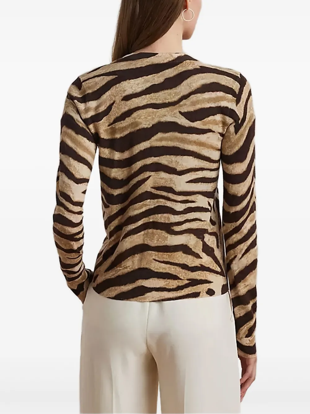 Ralph Lauren Zebra-print Linen-cotton Cardigan In Neutral
