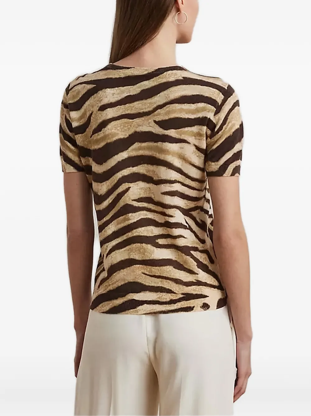 Ralph Lauren Print Linen-cotton Short-sleeve Sweater In Neutral