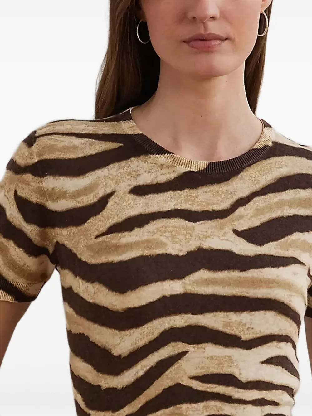 Ralph Lauren Print Linen-cotton Short-sleeve Sweater In Neutral