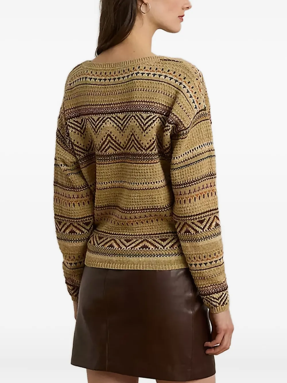 Lauren Ralph Lauren Sweater met boothals en Geo-streep Beige