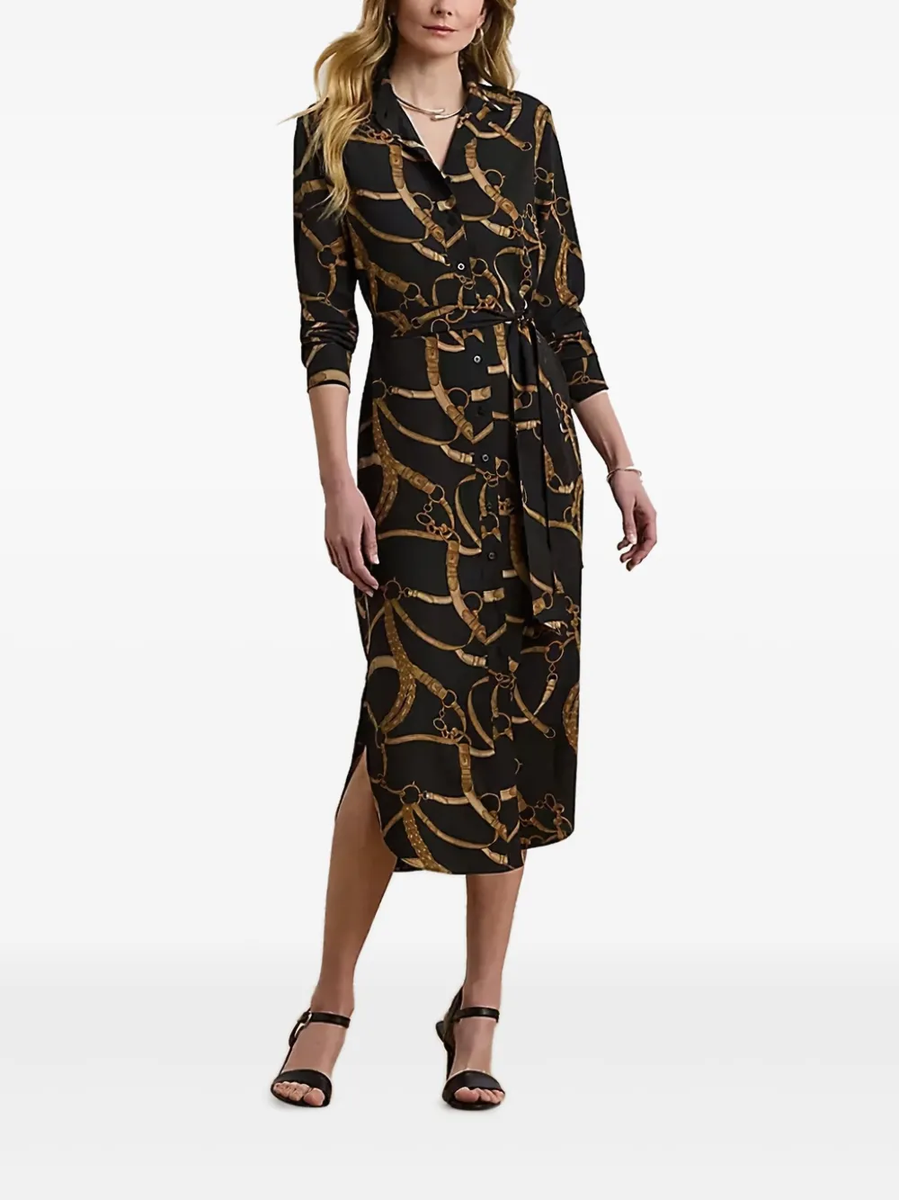 Lauren Ralph Lauren belting-print crepe shirt midi dress | Black | Image 1
