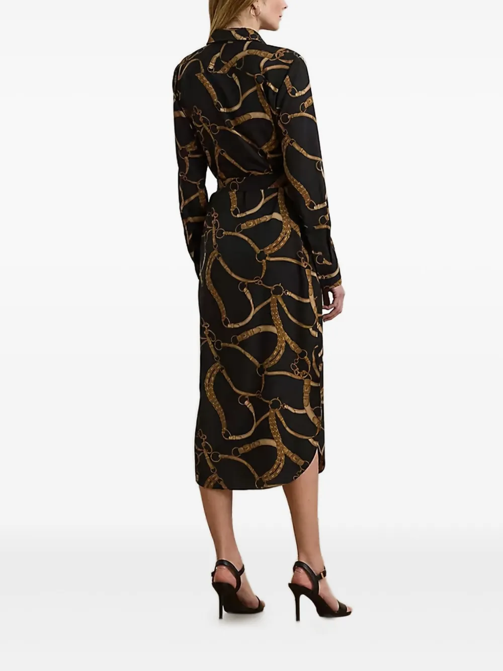 Lauren Ralph Lauren belting-print crepe shirt midi dress - Zwart
