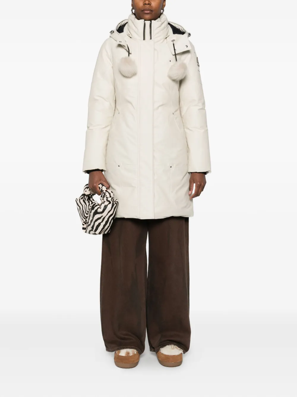 Moose Knuckles Pompom-detail Hooded Coat In Neutral