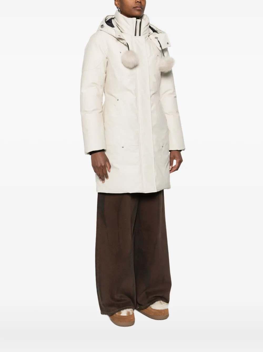 Moose Knuckles Pompom-detail Hooded Coat In Neutral