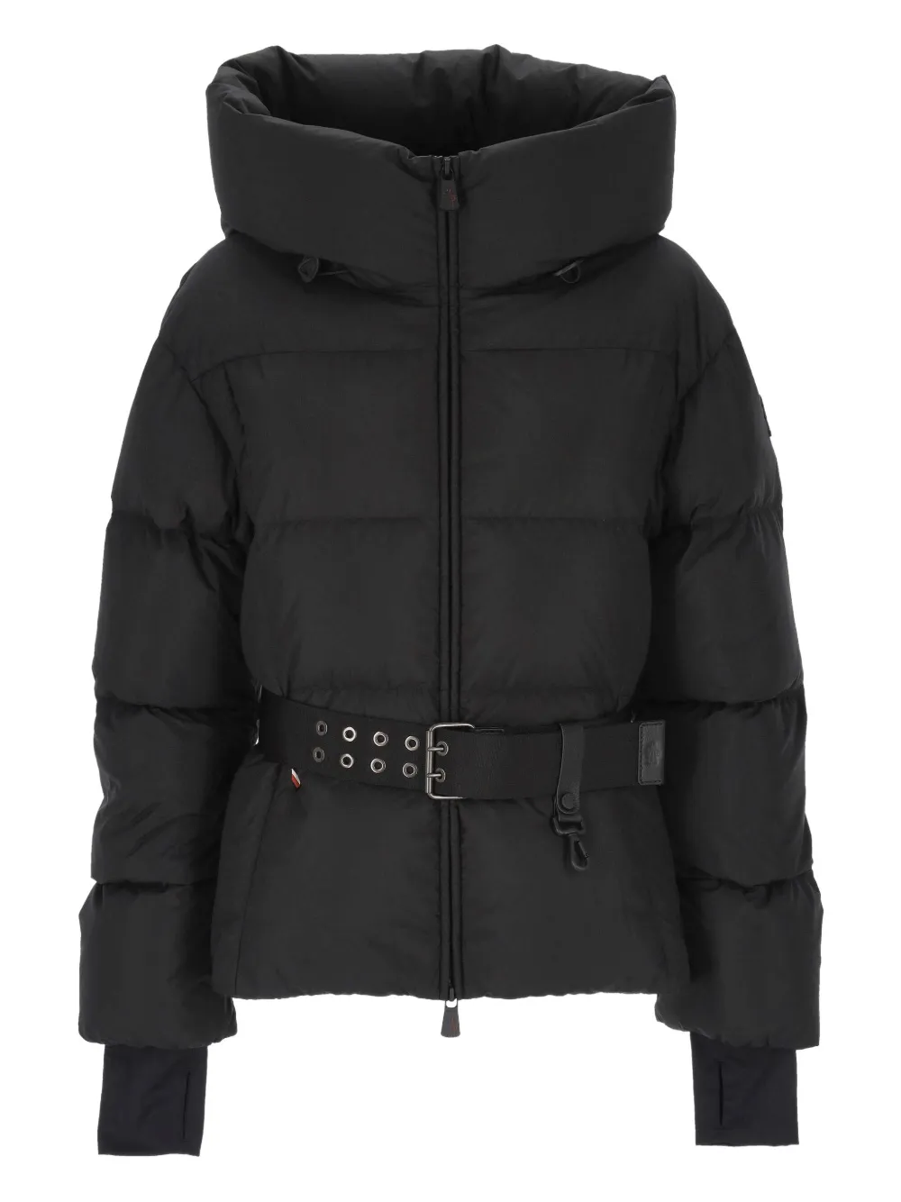 Moncler Belted Hooded Jacket In Black
