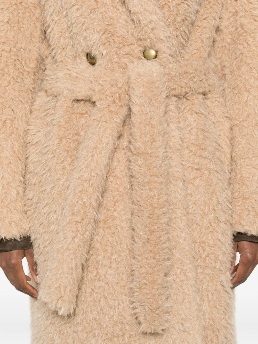 Glox Double-breasted Belted Coat In Brown