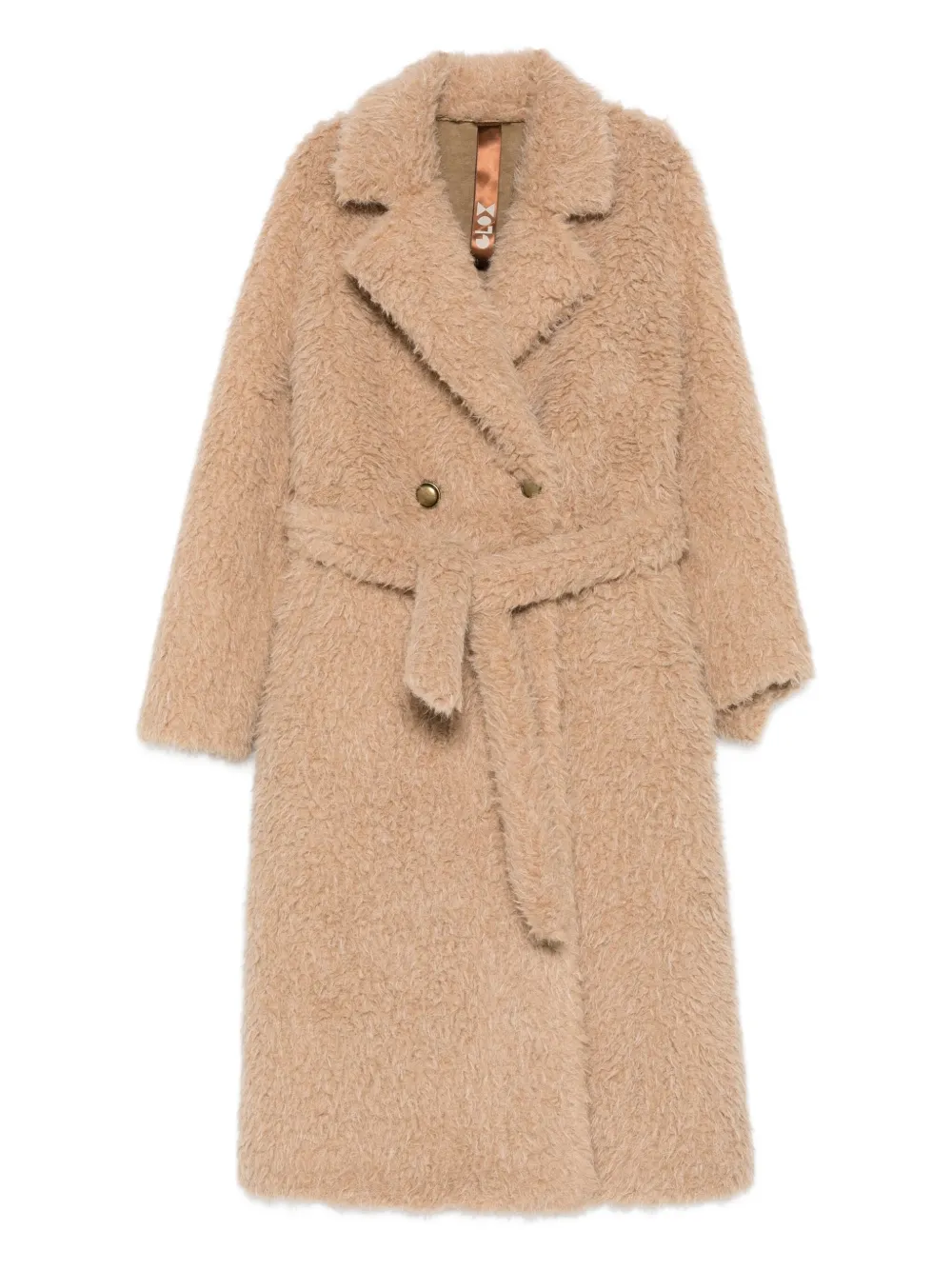 Glox Double-breasted Belted Coat In Brown