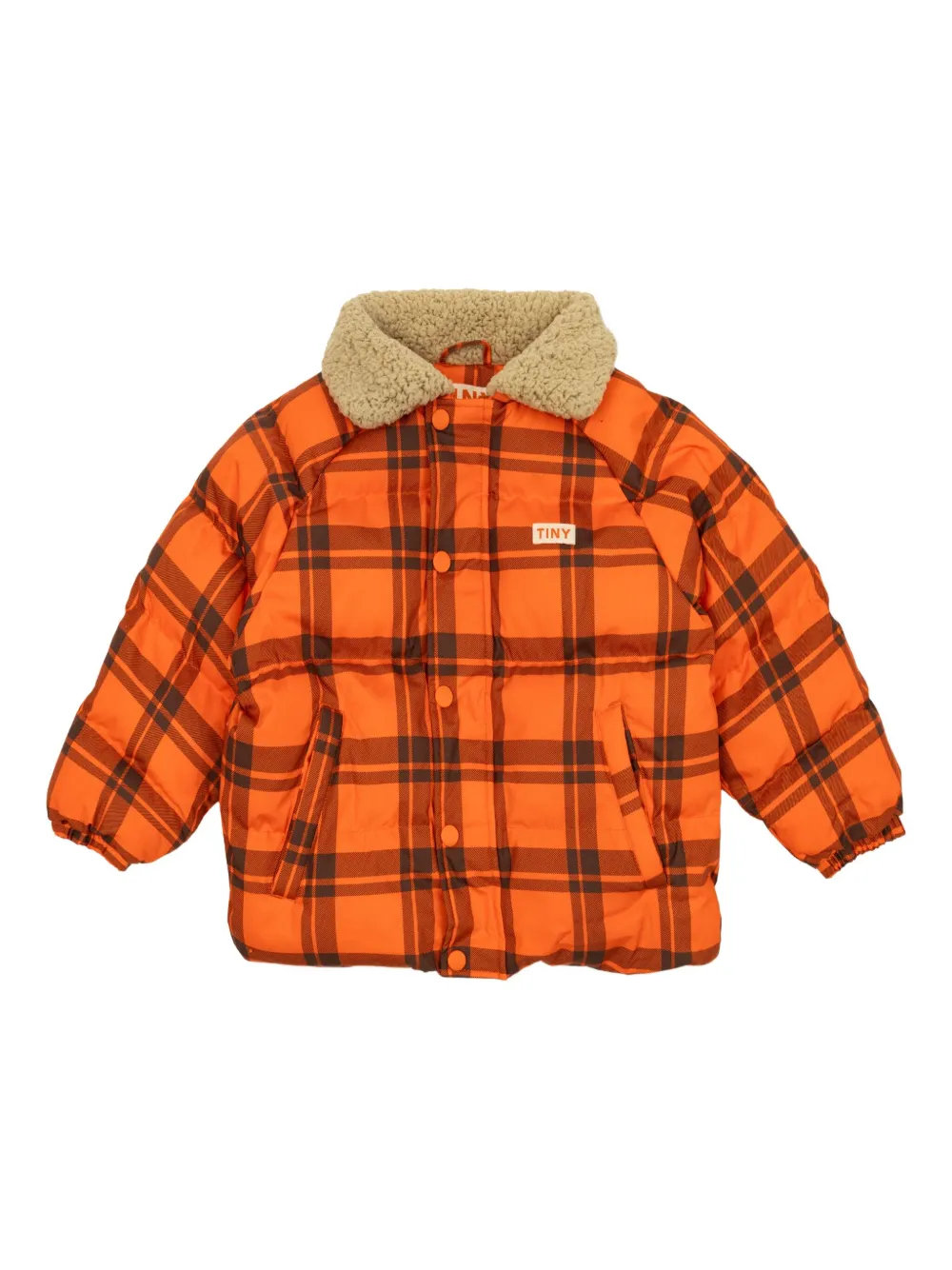 Tiny Cottons checked sherpa-collar padded jacket | Orange | Image 1