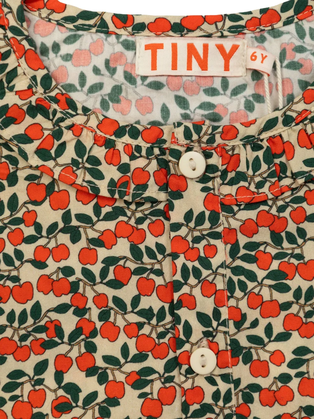  Tiny Cottons Ruffled Cherry-print Shirt - Dark Vanilla 