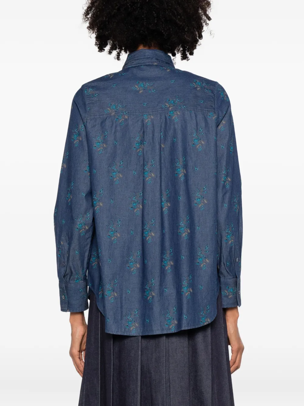 Robert Friedman Floral-print Tie-neck Shirt In Blue