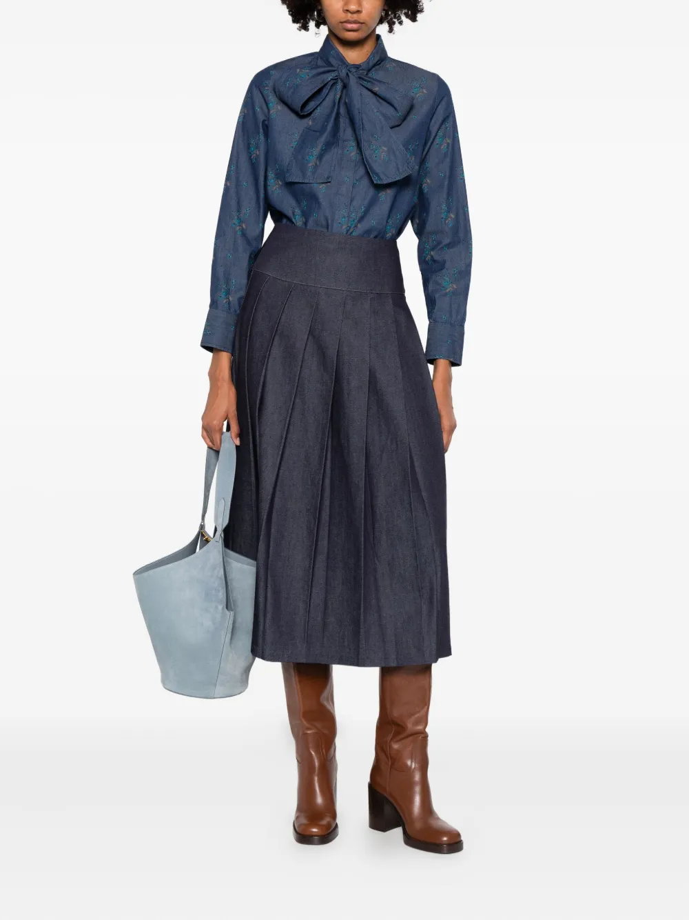 Robert Friedman Blouse met bloemenprint en gestrikte hals - Blauw