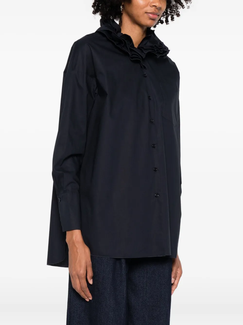 Susanne Bommer Ruffled-collar Shirt In Black