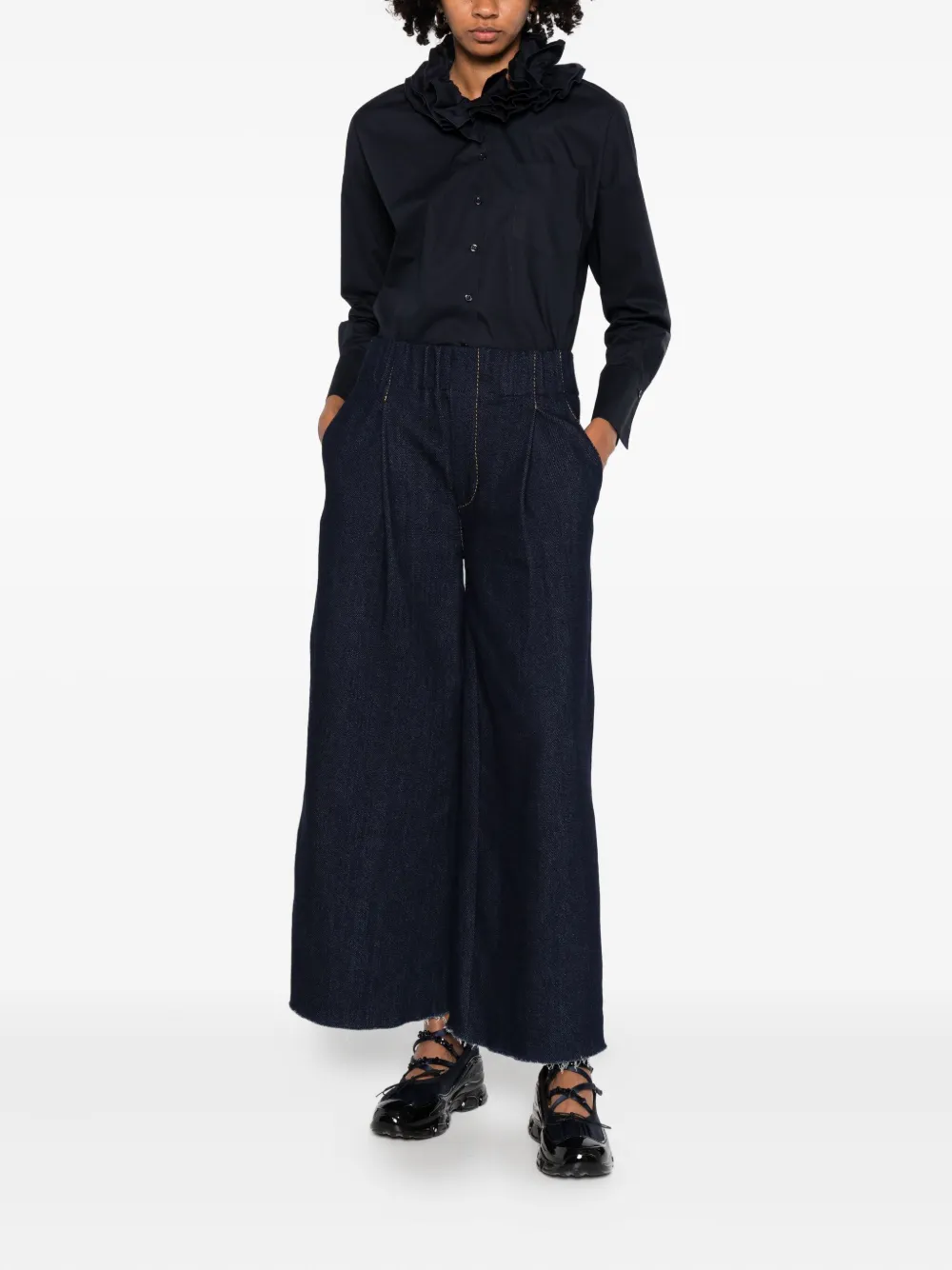 SUSANNE BOMMER ruffled-collar shirt - Blauw