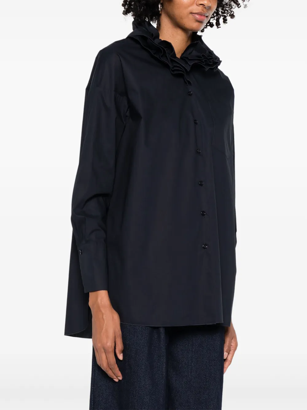 SUSANNE BOMMER Shirt met ruchekraag Blauw