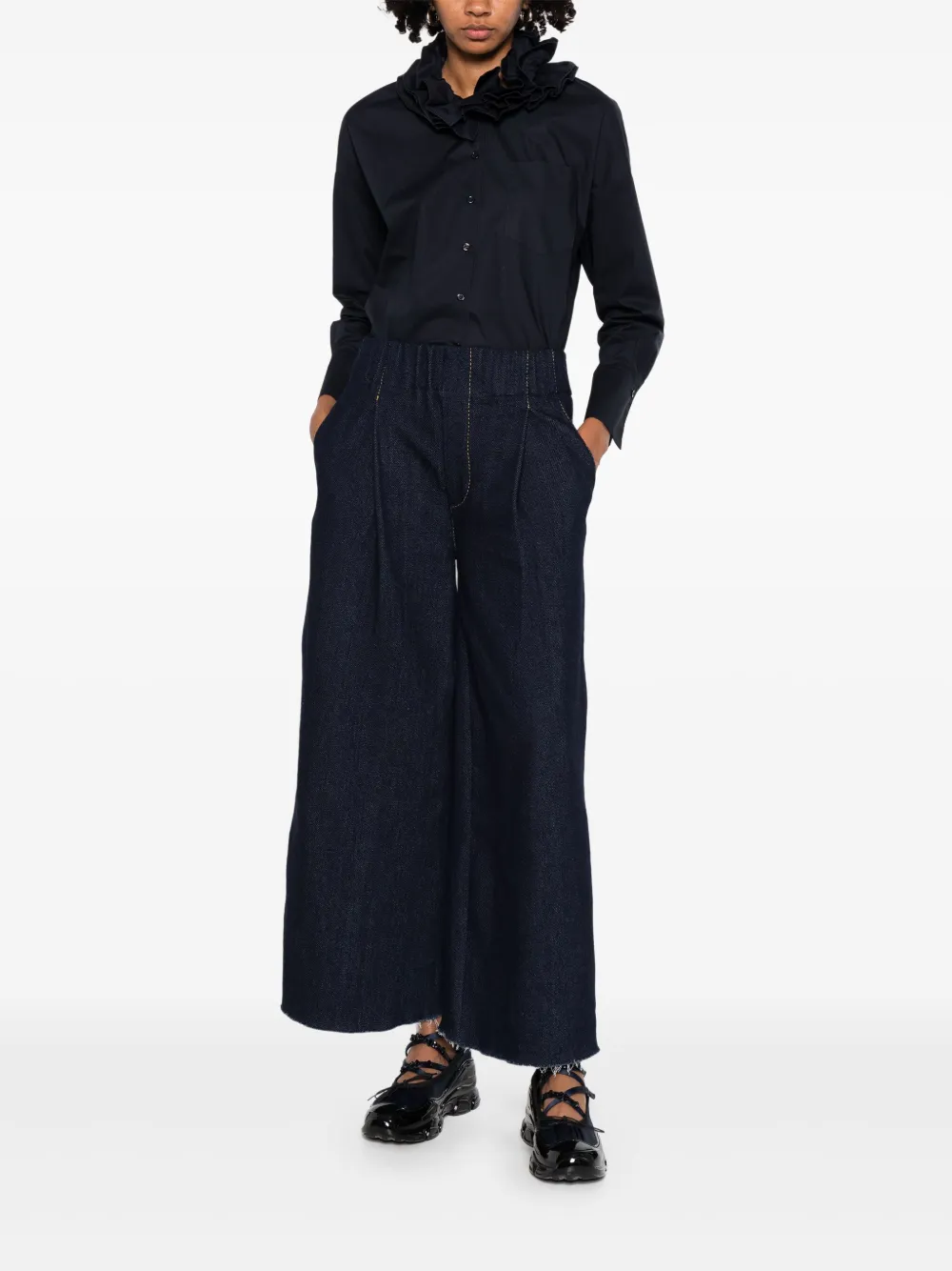 SUSANNE BOMMER Shirt met ruchekraag Blauw
