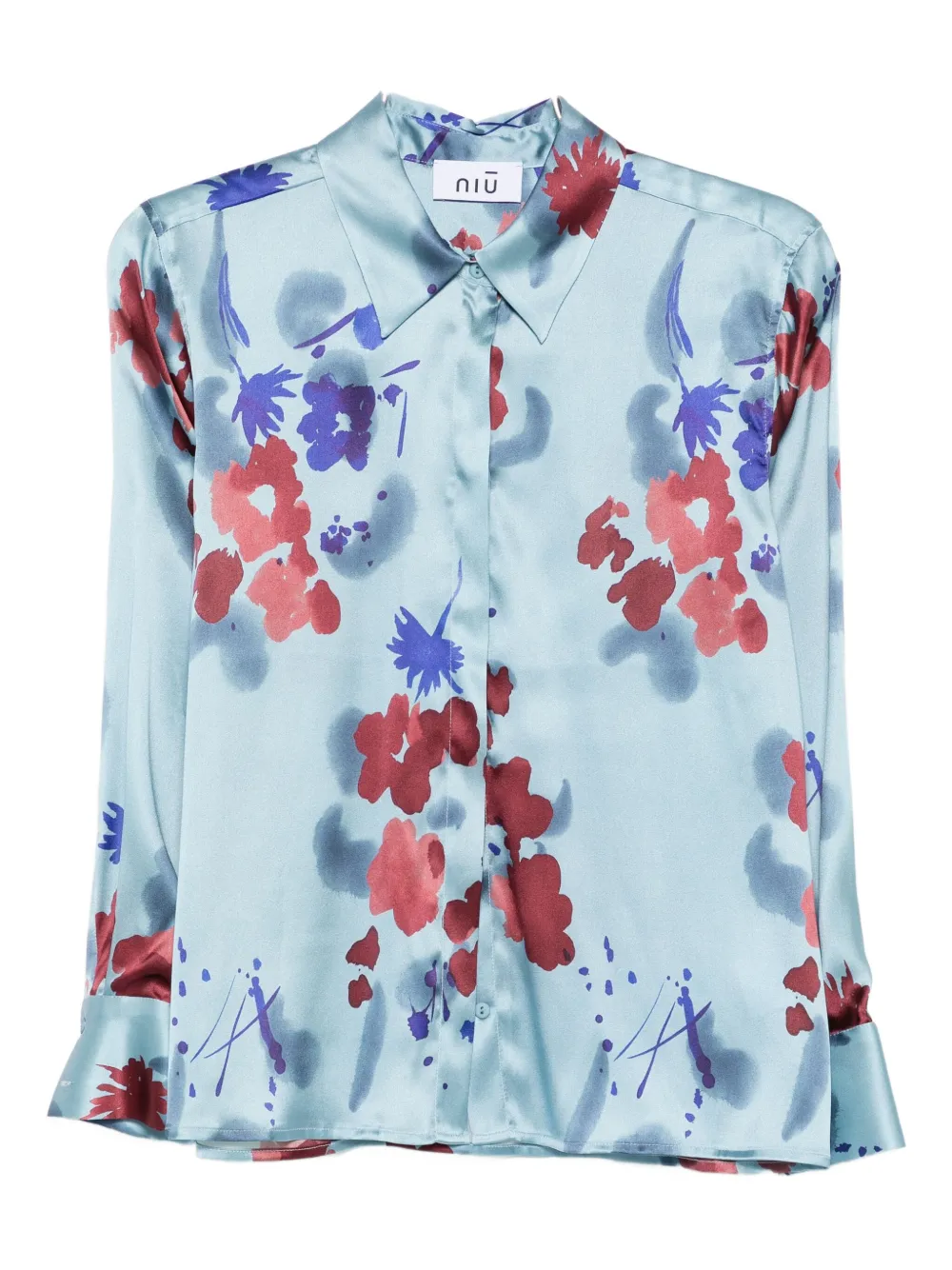 Niū Floral-print Shirt In Blue