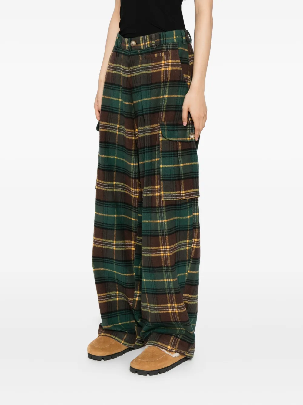 Sky High Farm Flannel Cargo Pants In Green