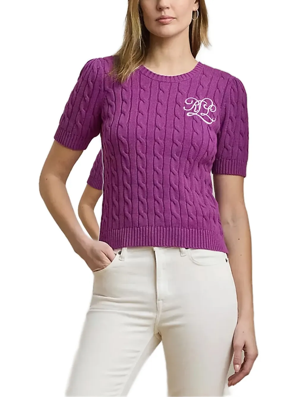 Lauren Ralph Lauren cable-knit short-sleeve sweater - Viola
