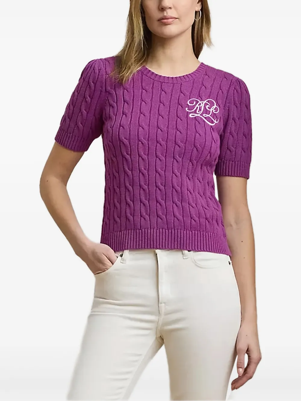 Lauren Ralph Lauren cable-knit short-sleeve sweater | Purple | Image 1