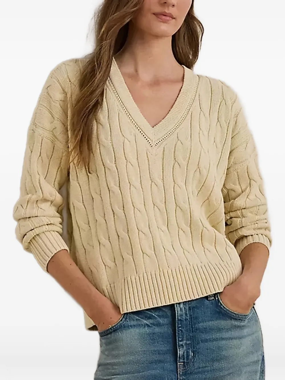 Lauren Ralph Lauren Cricket cable-knit V-neck sweater - Toni neutri