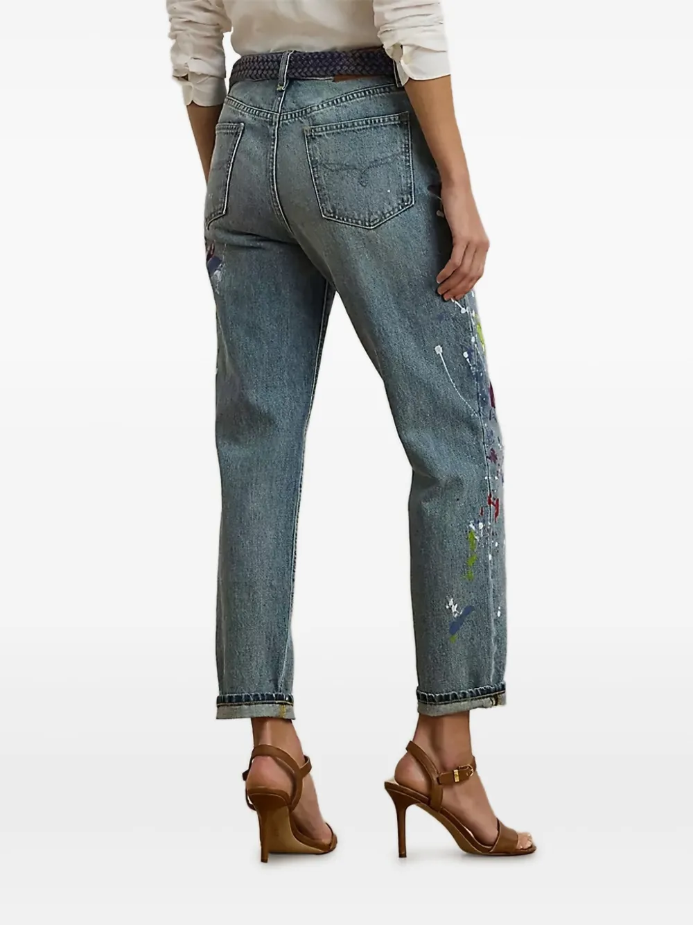 Ralph Lauren Print Boyfriend Tapered Ankle Jean In Blue