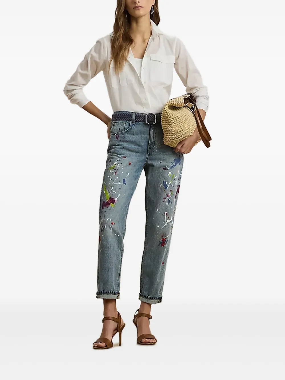 Lauren Ralph Lauren paint-splatter boyfriend jeans - Blauw