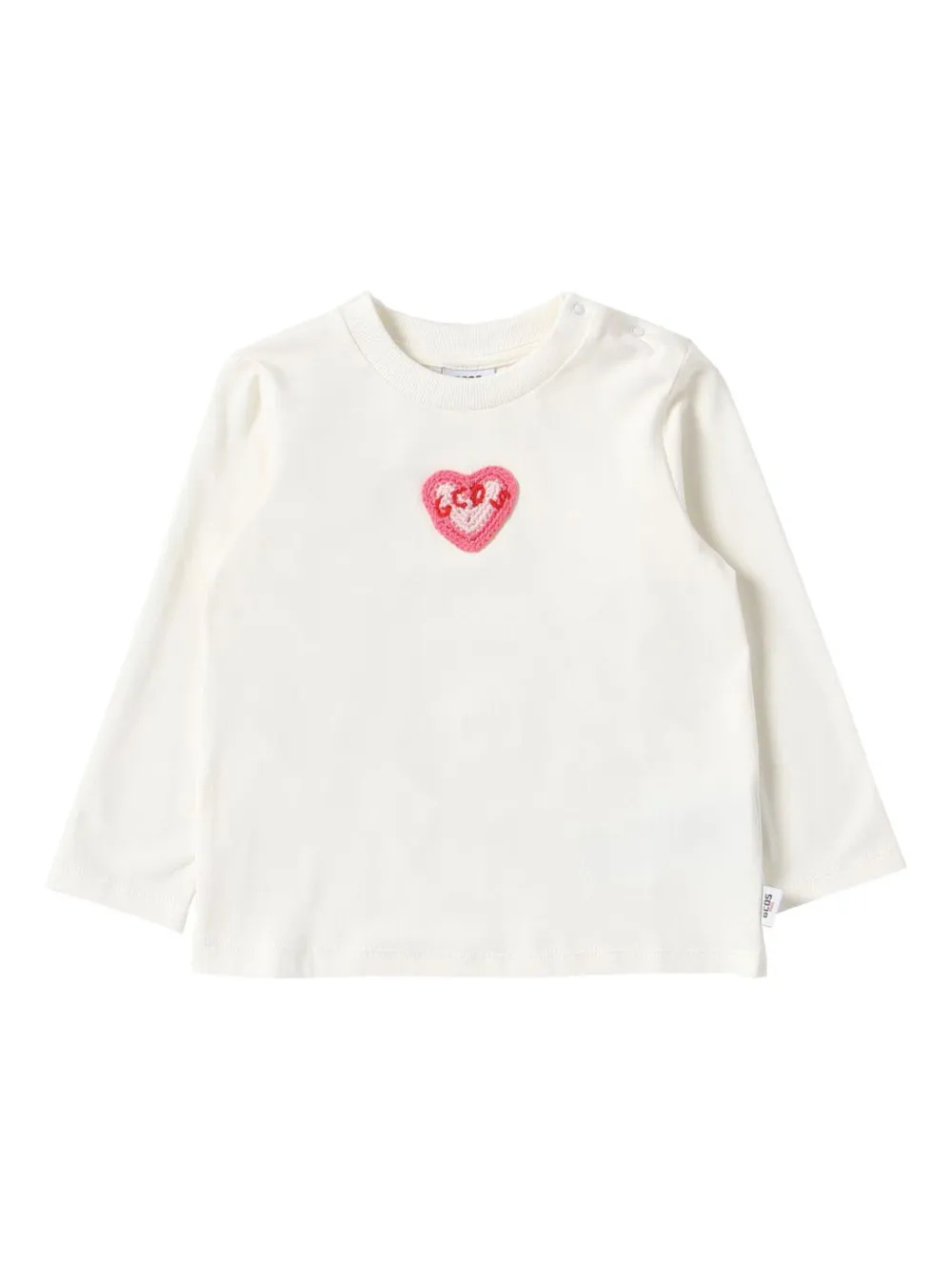 Gcds Kids' Heart-crochet Long-sleeve T-shirt In White