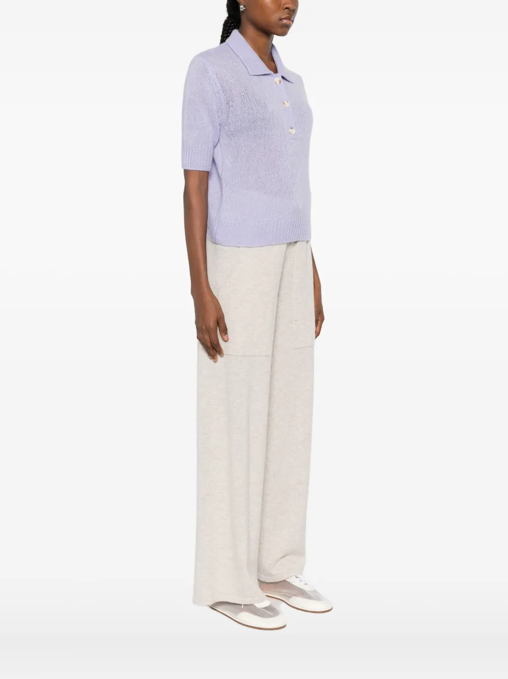 Lisa Yang Masy Buttoned Polo Top In Purple