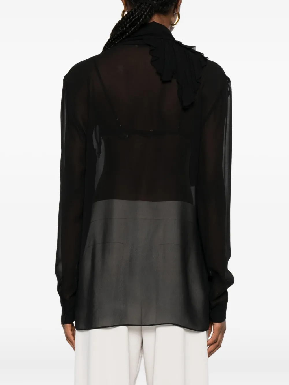 Alberta Ferretti Ruffled Long-sleeve Blouse In Black