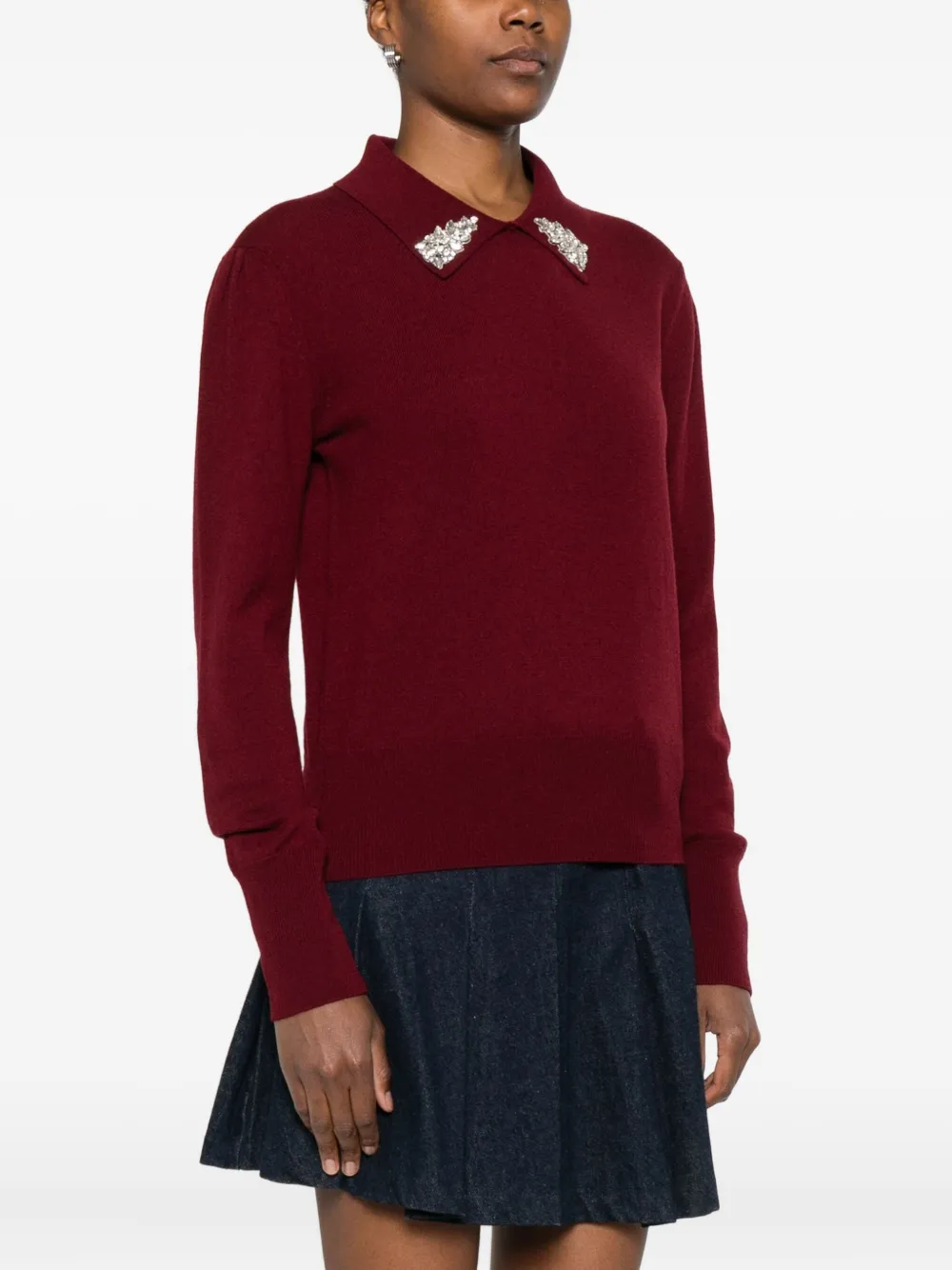 Chiara Boni La Petite Robe Crystal-embellished Sweater In Burgundy