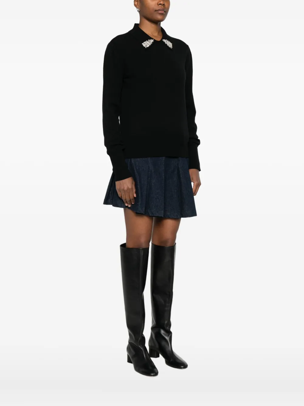 Chiara Boni La Petite Robe Crystal-embellished Sweater In Black