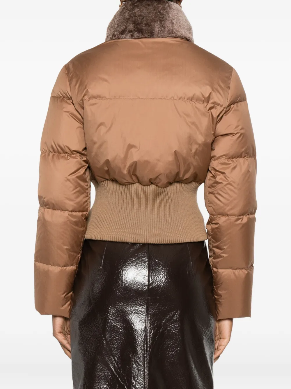 Fendi Short Padded Down Jacket With Shearling Collar Clothing In Brown