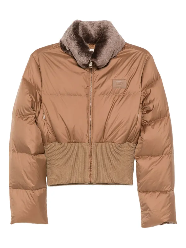 Fendi Shearling-collar Padded Jacket in Brown