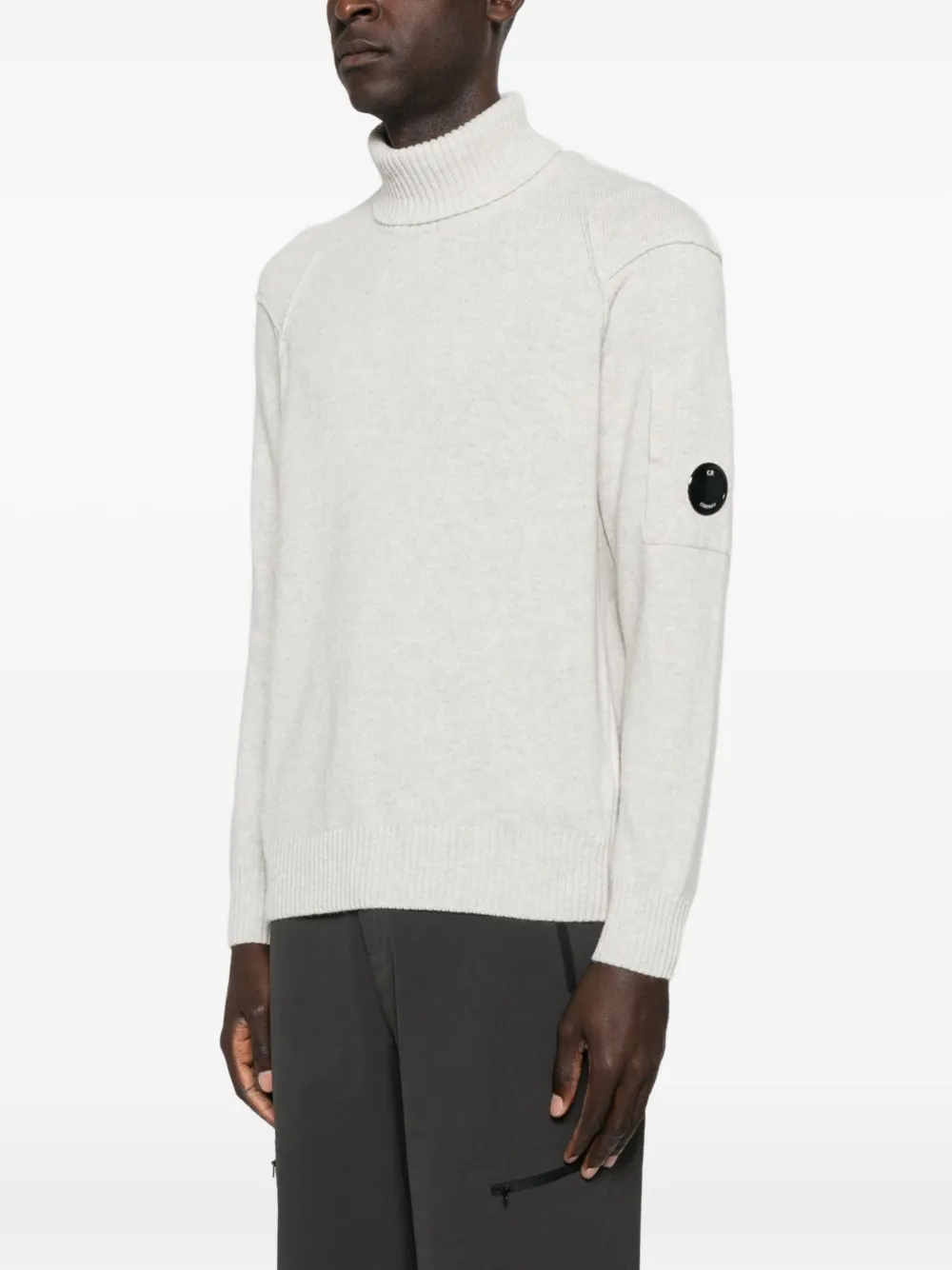 C.p. Company Wool Turtleneck Sweater Featuring Arm Patch In Neutral
