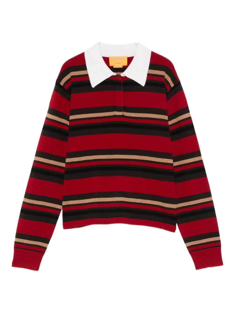 Guest In Residence Cropped Striped Cashmere Polo Shirt In Red