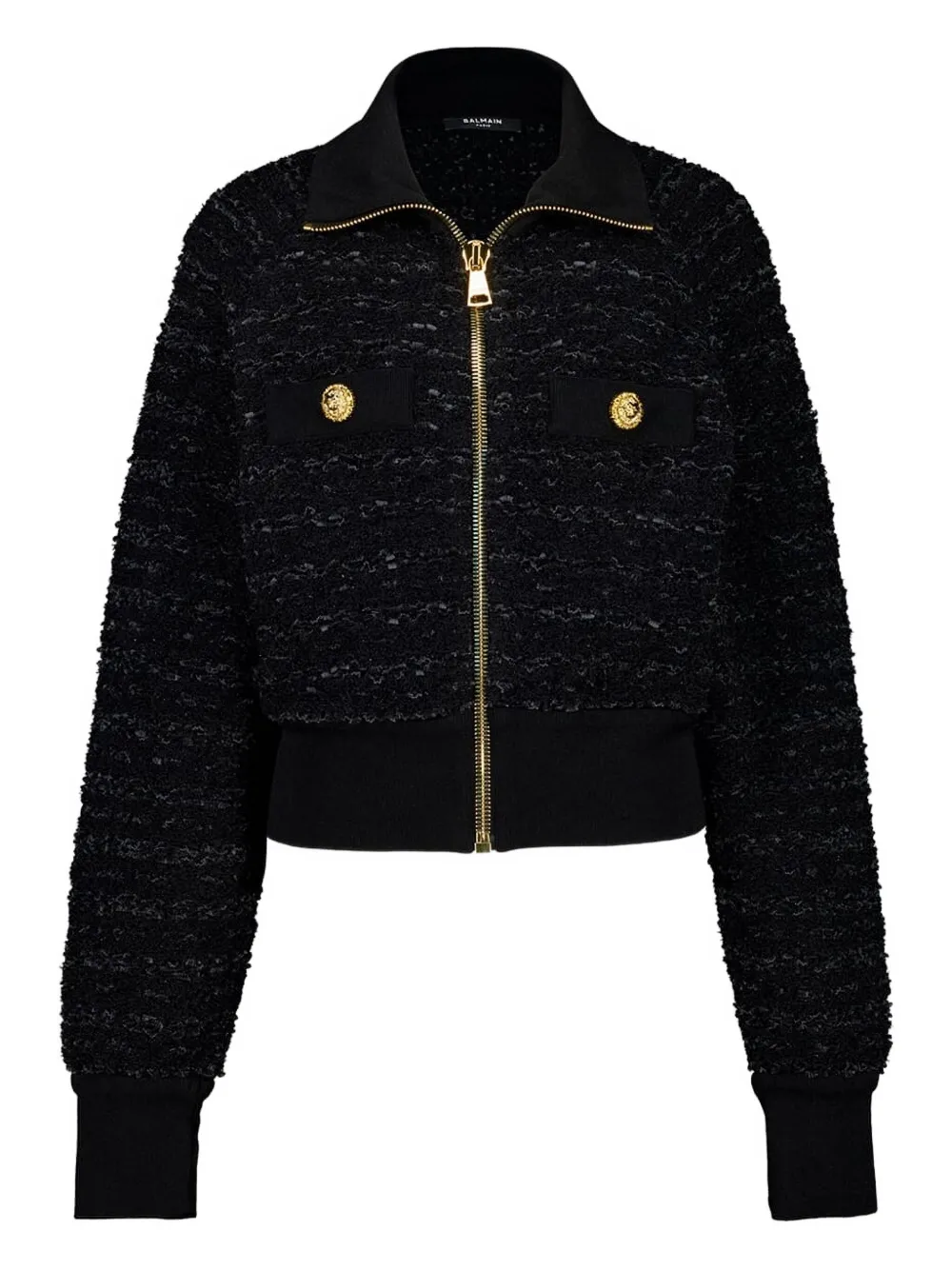Balenciaga Zip-up Tweed Jacket In Black