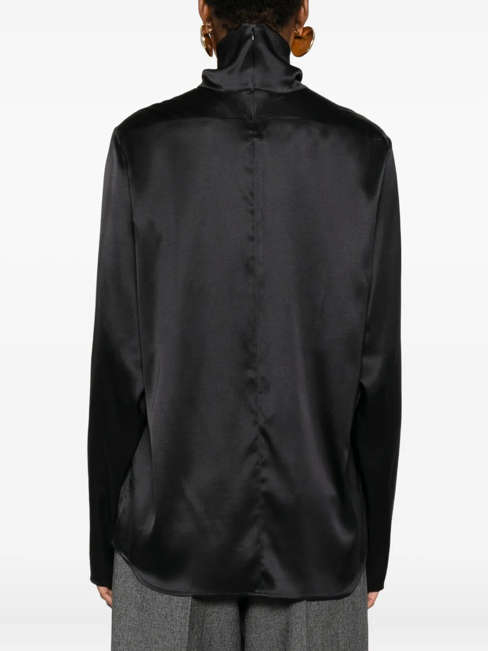 Covert High-neck Satin Top In Black