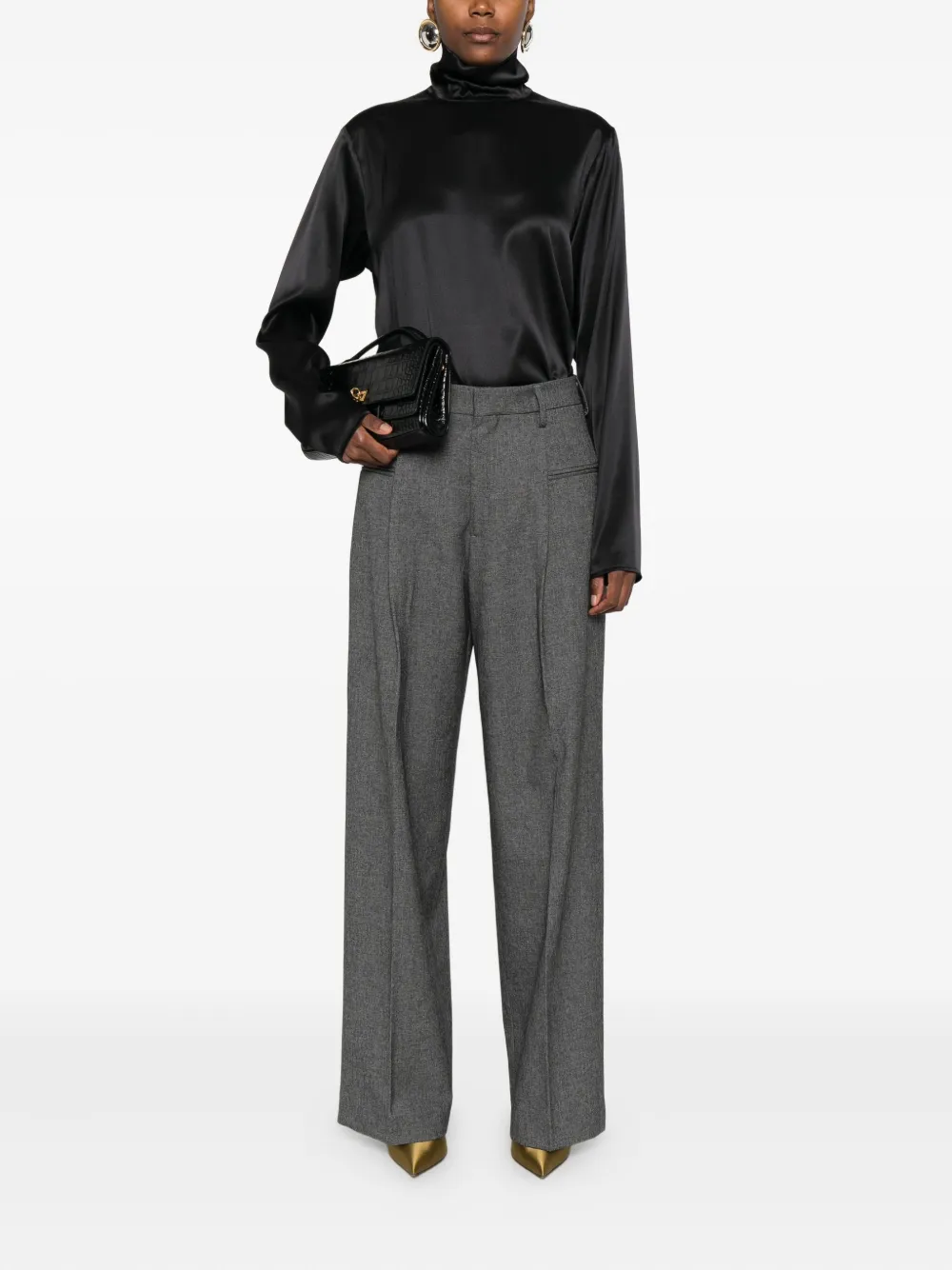 Covert high-neck satin top - Zwart