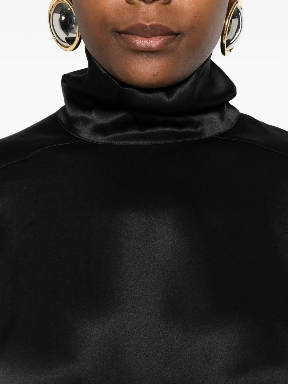 Covert High-neck Satin Top In Black