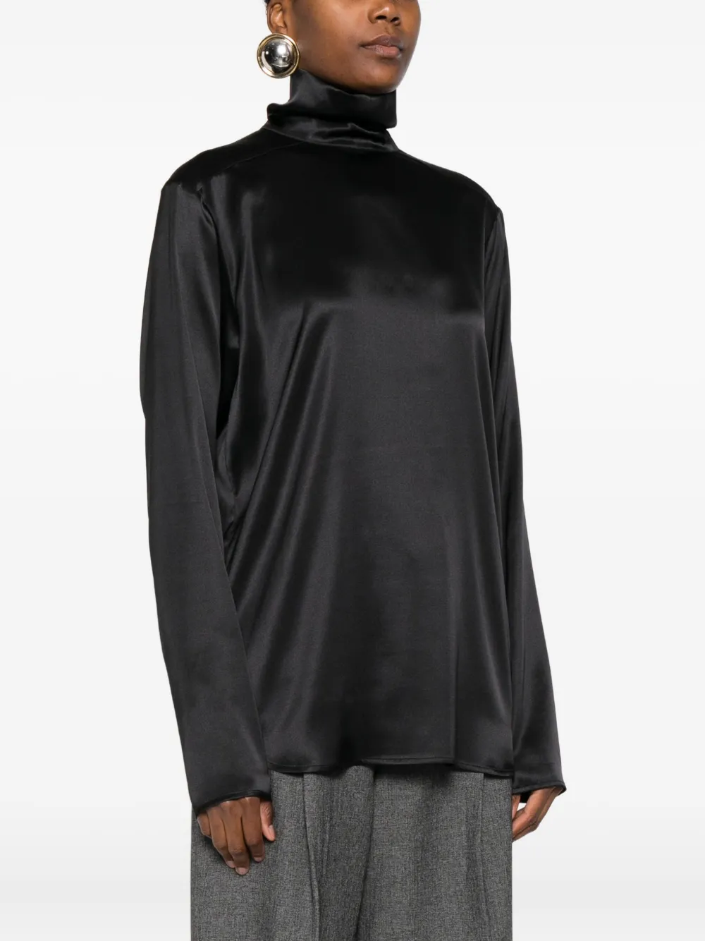Covert High-neck Satin Top In Black