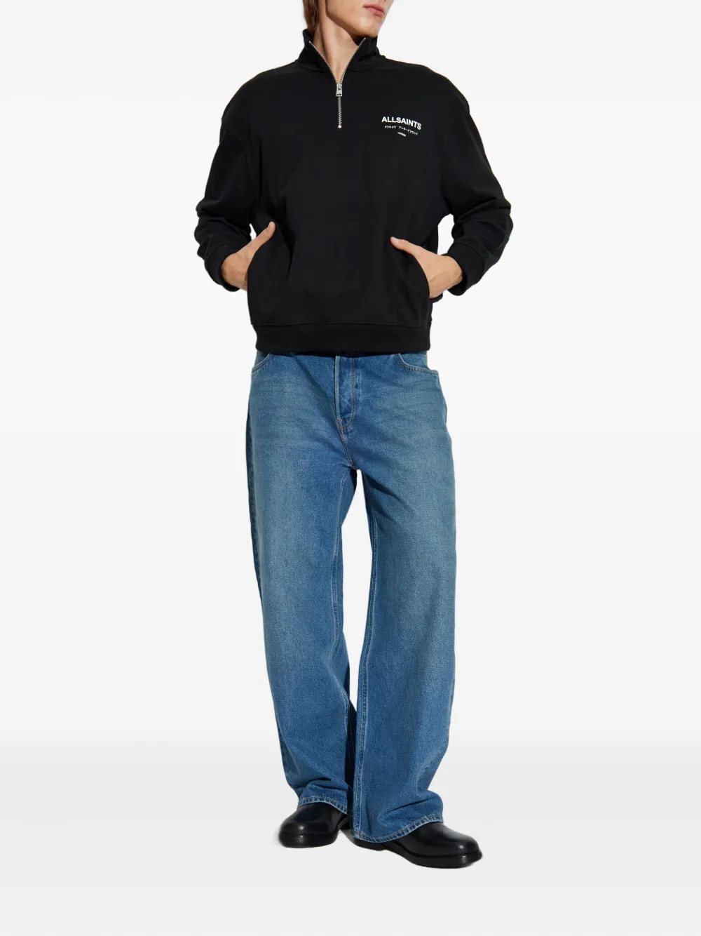 AllSaints Underground half-zip sweater - Zwart