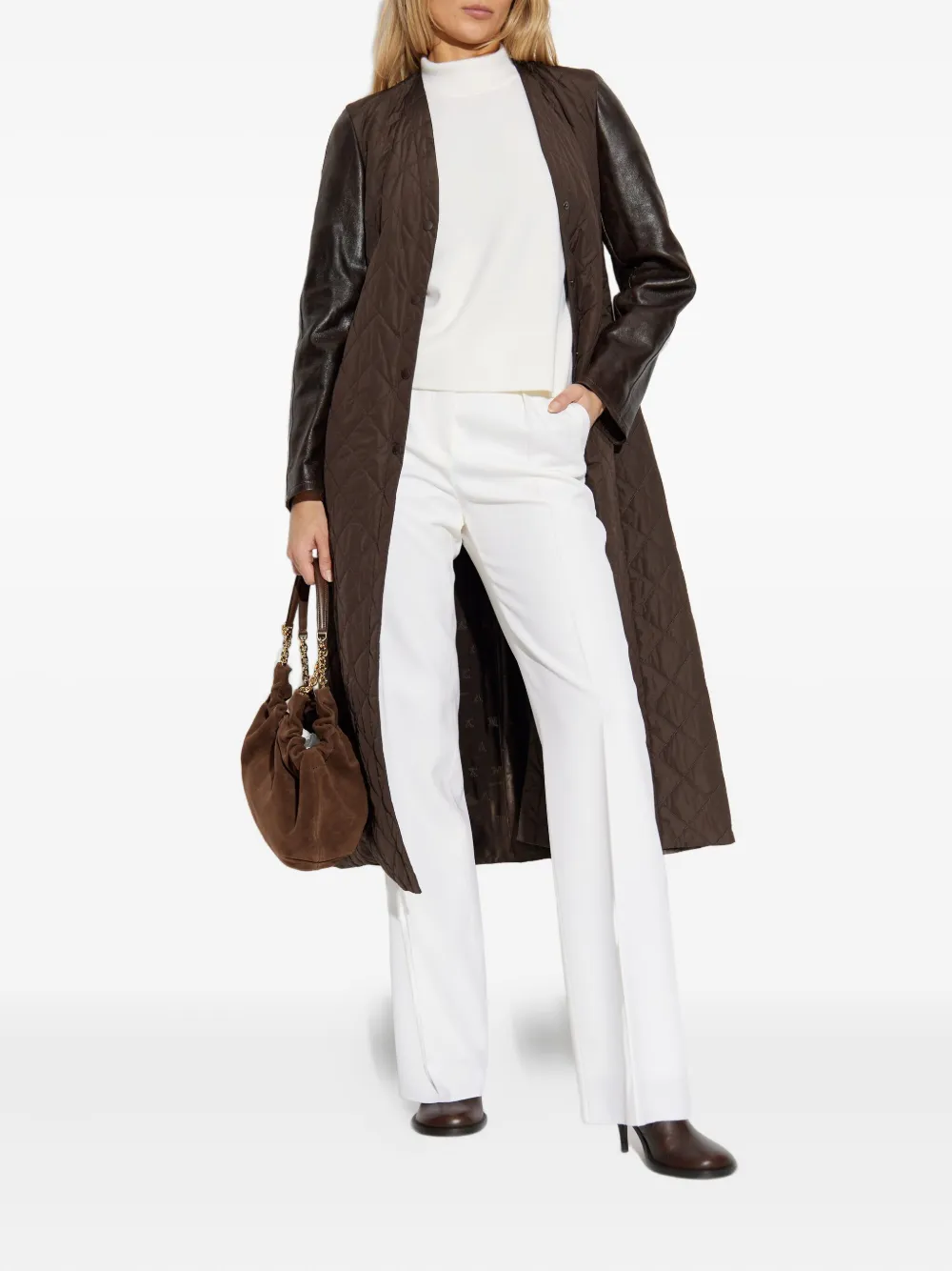 Max Mara Berta Quilted-panel Coat In Brown